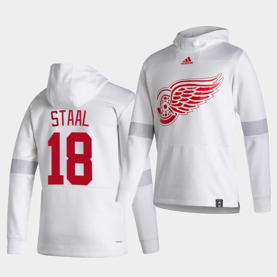 Men Detroit Red Wings 18 Staal White NHL 2021 Adidas Pullover Hoodie Jersey